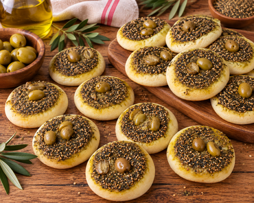 Zaatar (Lebanese Thyme) Manakesh with green Olive